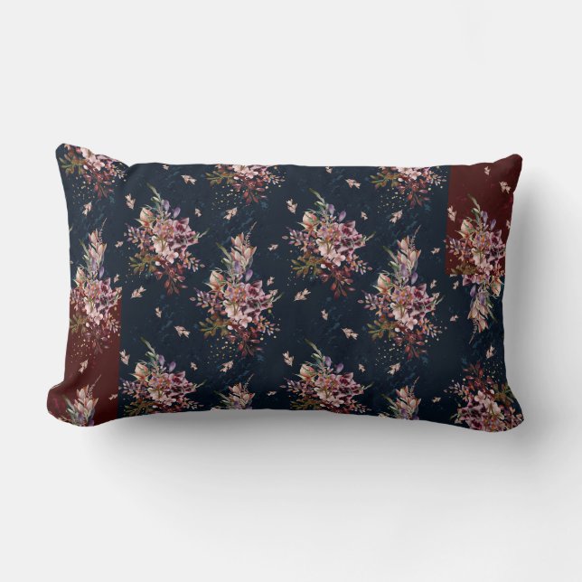Fall Floral White/Burgund/Navy Lumbar Pillow Lendenkissen (Vorderseite)