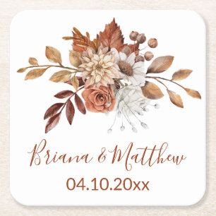 Fall Floral White Square Paper Untersetzer