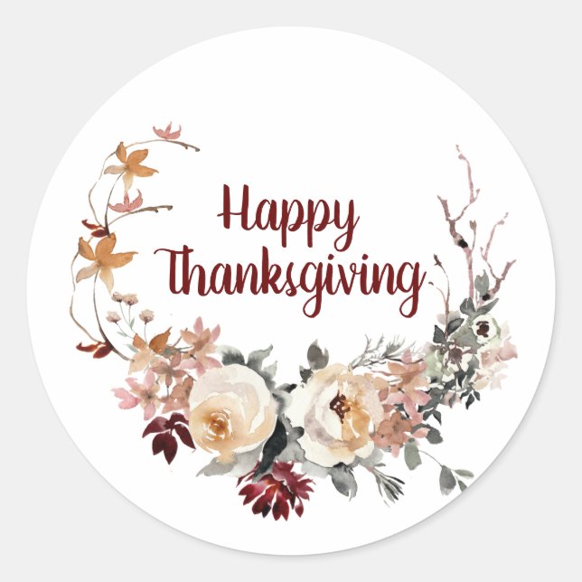 Fall Floral Wreath Happy Thanksgiving Runder Aufkleber (Vorderseite)