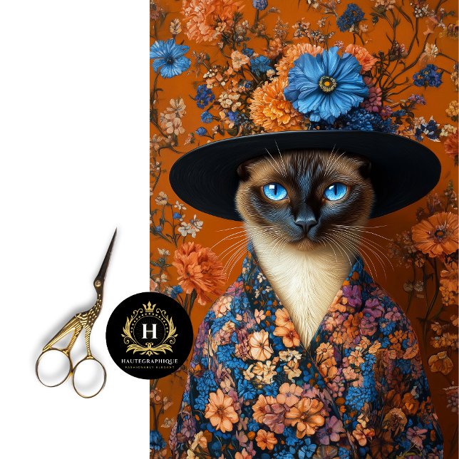 Fall florale Siam-Katze in Dress Decoupage Seidenpapier (Von Creator hochgeladen)