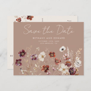 Fall florale Taupe Hochzeit Speichern Sie das Datu Postkarte