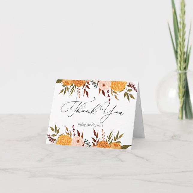 Fall Florals Mums Danke Note Card (Vorderseite)