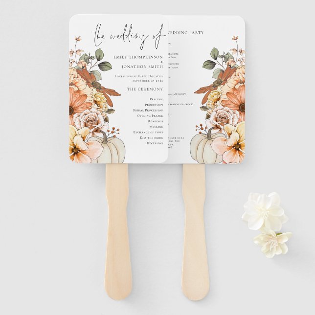 Fall Florals Pumpkin Watercolor Wedding Program Fächer (Vorne und Hinten)