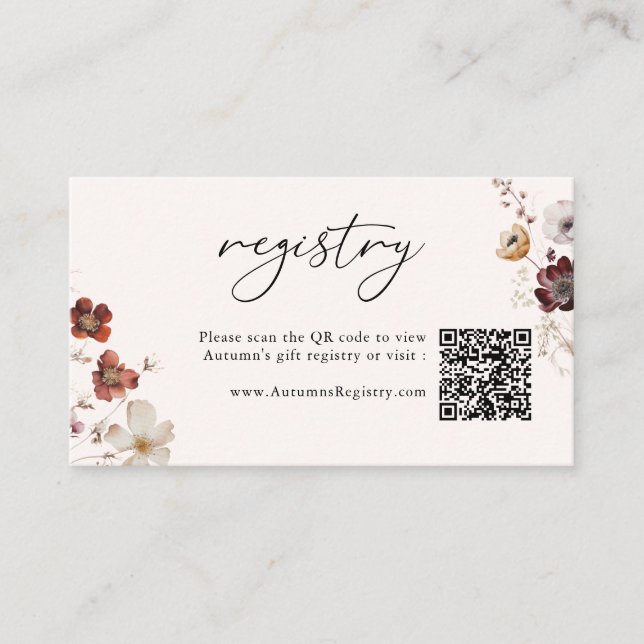 Fall Florals QR Code Gift Registry Begleitkarte (Vorderseite)
