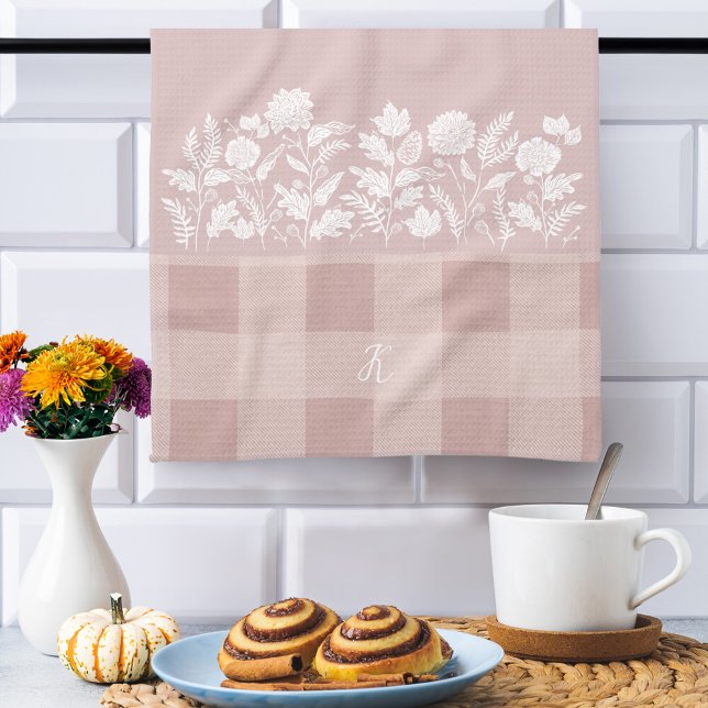 Fall Foliage Autumn Flowers & Foliage Pink Plaid Geschirrtuch (Fall Foliage Autumn Flowers & Foliage Pink Plaid Kitchen Towel)