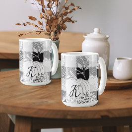 Fall Foliage Autumn Flowers & Pumpkins Black Plaid Kaffeetasse