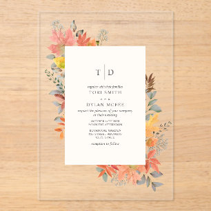 Fall-Foliage-Blätter fallen Monogramm-Hochzeit Acryleinladungen