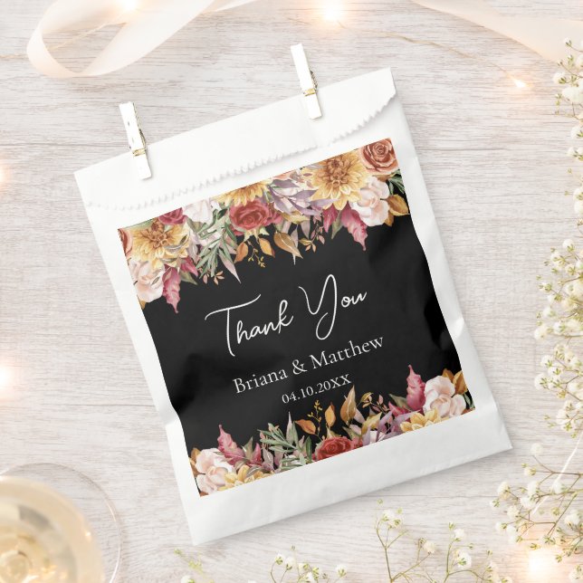 Fall Foliage Blume Schwarz-Weiß-Hochzeit Geschenktütchen (Ausgeschnitten)