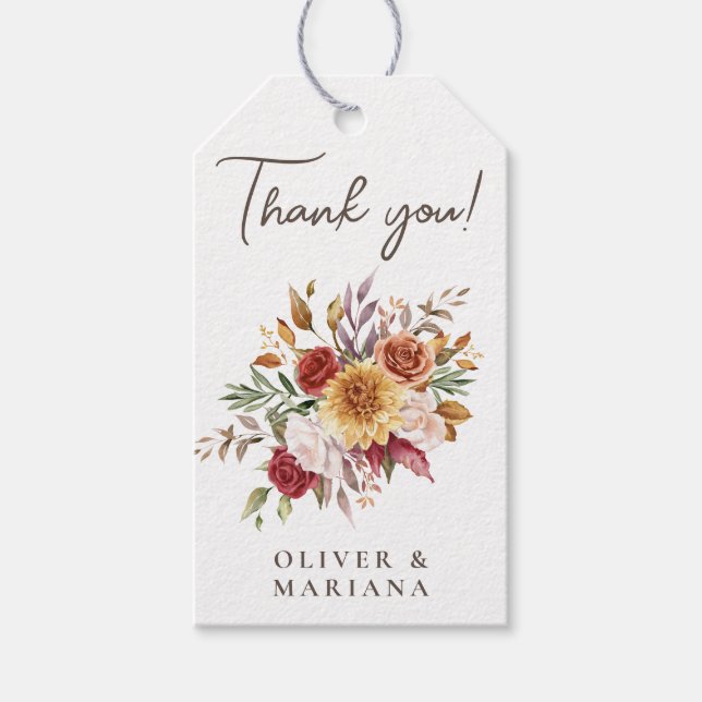 Fall Foliage Blumenbraun auf weißer Gastgeschenk H Geschenkanhänger (Vorderseite)
