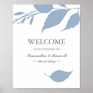 Fall Foliage Dusty Blue Blätter Hochzeit Begrüßung Poster