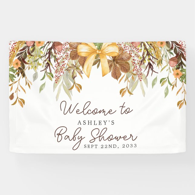 Fall Foliage Floral Baby Shower Welcome Banner (Horizontal)