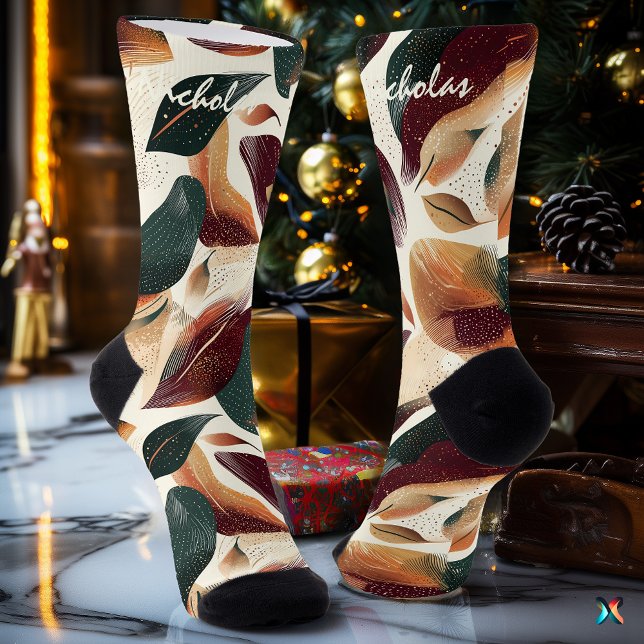 Fall Foliage Socken in Creme, Burgund und Green (Von Creator hochgeladen)