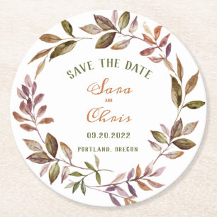 Fall Foliage & Sukkuläre Wasserfarbe Save the Date Runder Pappuntersetzer
