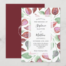 Fall Foliage Watercolor Burgundy Blätter Hochzeit