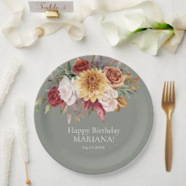Fall Foliations Blume Sage Green Birthday Party Pappteller
