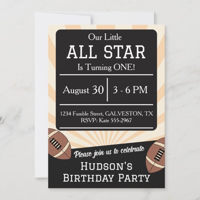 Fall Football All Star Birthday Party Invitation (Devant)