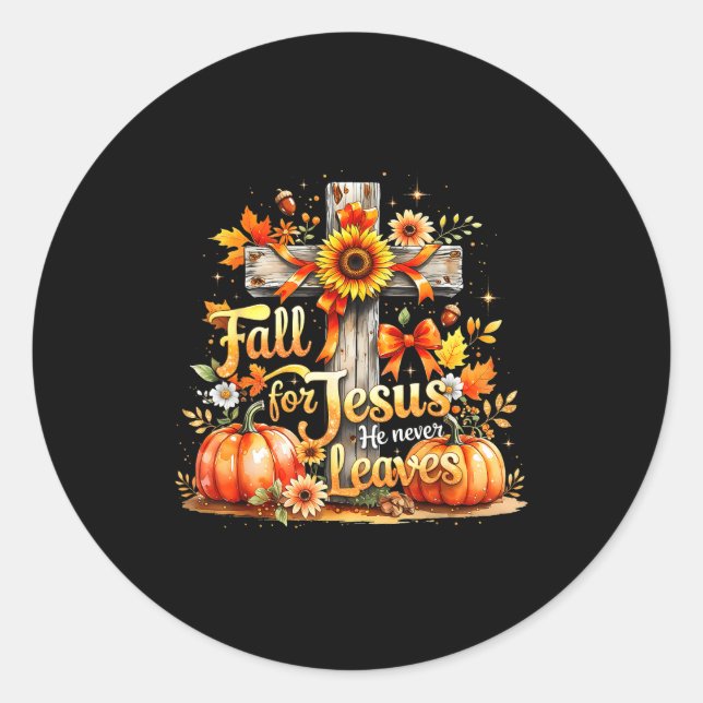 Fall For Jesus Christian Pumpkin Autumn Cross  Runder Aufkleber (Vorderseite)
