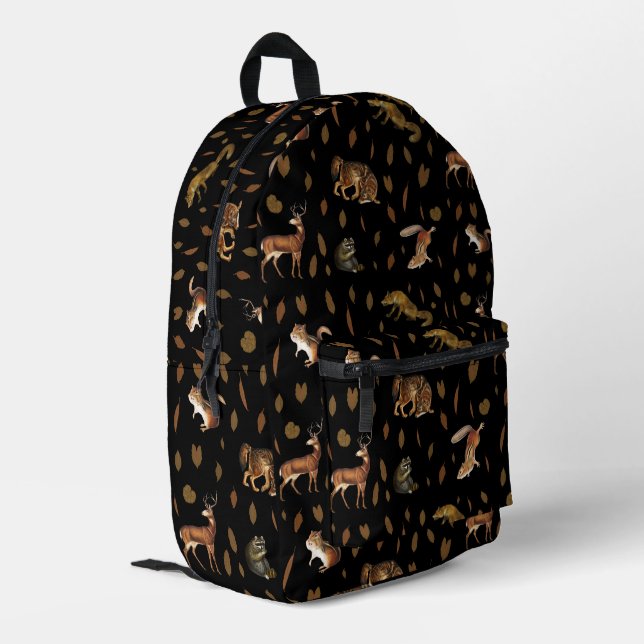 Fall Forest Animals Autumn Leaves Bedruckter Rucksack (Rückseitige Ecke links)