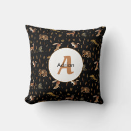 Fall Forest Animals Autumn Leaves Monogram Kissen