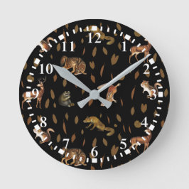 Fall Forest Animals Autumn Leaves Runde Wanduhr