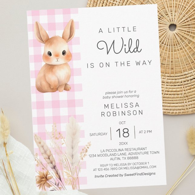 Fall Forest Bunny Cub Pampas Baby Girl Dusche Einladung (Fall Forest Bunny Cub Pampas Baby Girl Shower Invitation)