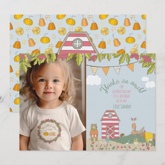 Fall Forest Friends Photo Thank You Card Dankeskarte (Vorne/Hinten)
