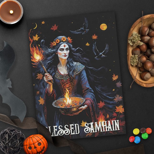Fall Forest gesegnet Samhain Night Pagan Hexe Karte (Fall Forest Blessed Samhain Night Pagan Witch Halloween Greeting Card)