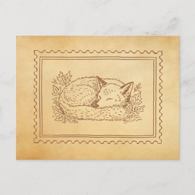 Fall Fox Briefmarke Frame Postcard Postkarte (Vorderseite)