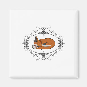 Fall Fox Schlafen mit Blätter und Blume Magnet