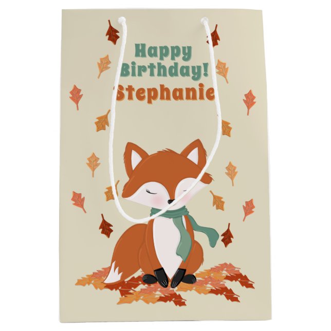 Fall Fox Woodland Geburtstag Mittlere Geschenktüte (Vorderseite)