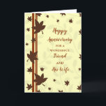 Fall Friend und sein Ehefrau Jahrestag Karte<br><div class="desc">Glückliche Hochzeitskarte für Freund und seine Ehefrau mit Herbstlauben Muster,  und herzlichen Vers.</div>