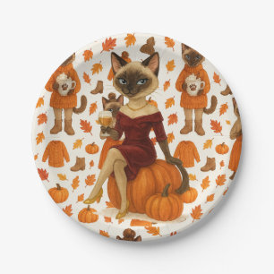 Fall Friendsgiving Herbst Party für Cat Liebhaber Pappteller