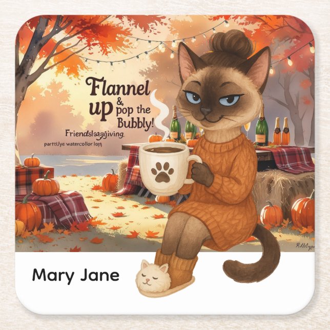 Fall Friendsgiving-Party für Cat Lovers Rechteckiger Pappuntersetzer (Vorderseite)