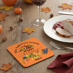 Fall Fruits Flowers And Foliage Happy Thanksgiving Rechteckiger Pappuntersetzer