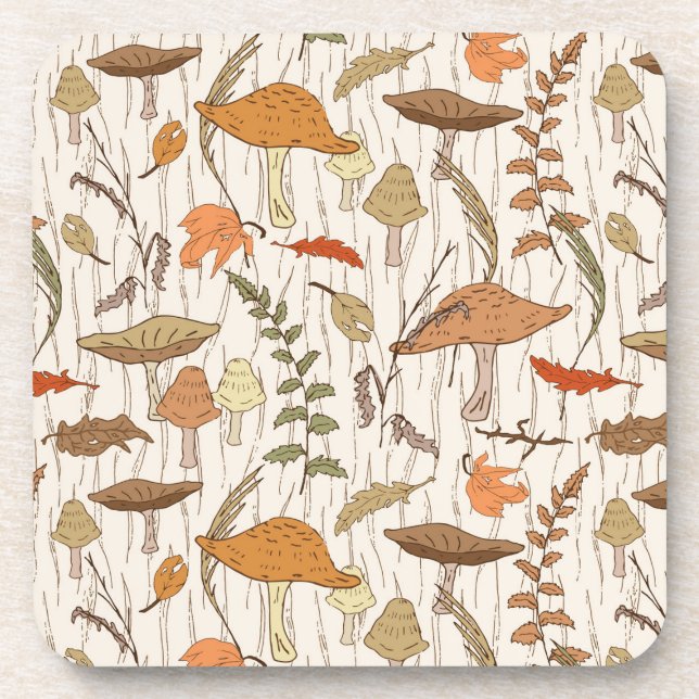 Fall Fungi und Blätter - nahtloses Muster. Getränkeuntersetzer (Vorderseite)