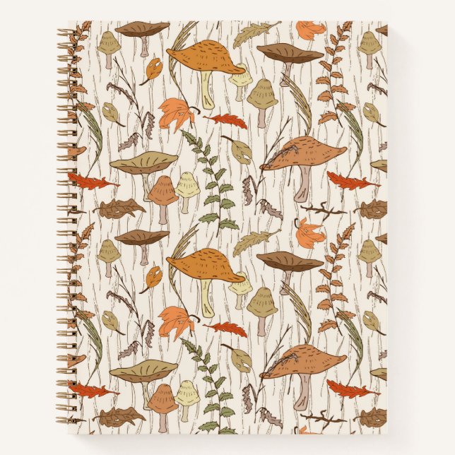 Fall Fungi und Blätter - nahtloses Muster. Notizbuch (Vorderseite)