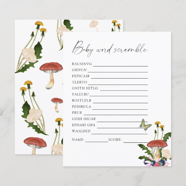 fall fungi - Word cramble Baby Dusche Spiel (Vorne/Hinten)