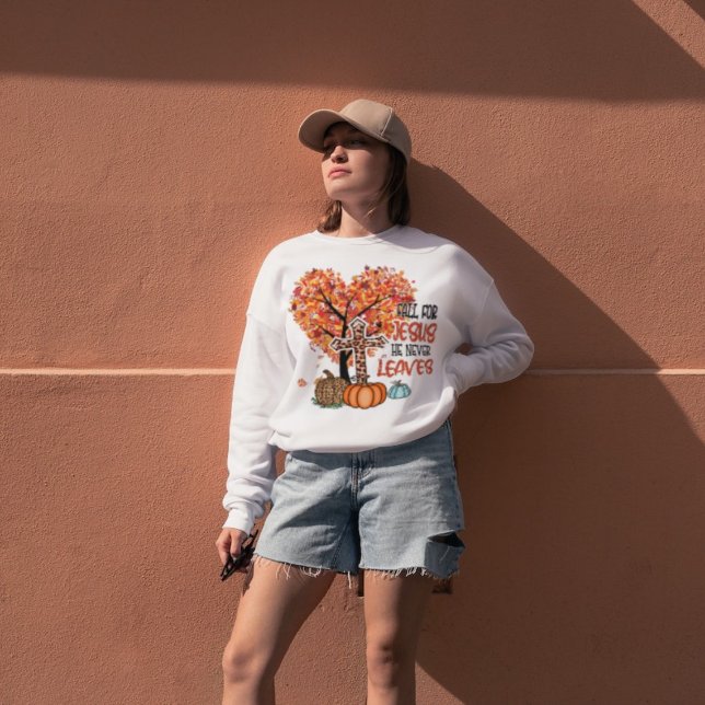 Fall für Jesus, er Verlasse nie Sweatshirt (Von Creator hochgeladen)