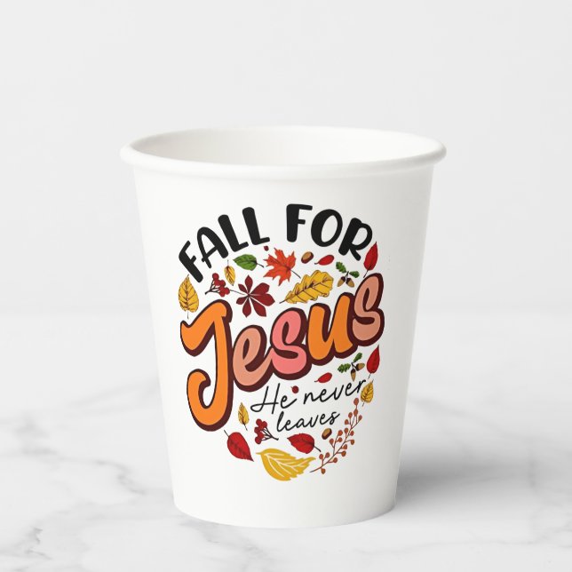 Fall für Jesus, er Verlasst nie Erntedank fallen Pappbecher (Vorderseite)