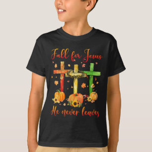 Fall für Jesus Verlasse er nie Herbst Christlichen T-Shirt