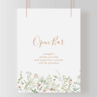 Fall Garden Wildblume Hochzeit Open Bar Sign