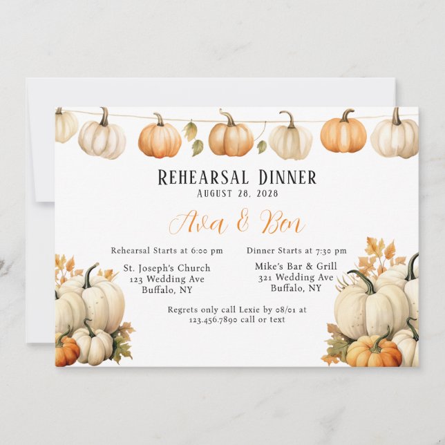 Fall Garland Pumpkin Hochzeit Probe Dinner Einladung (Vorderseite)