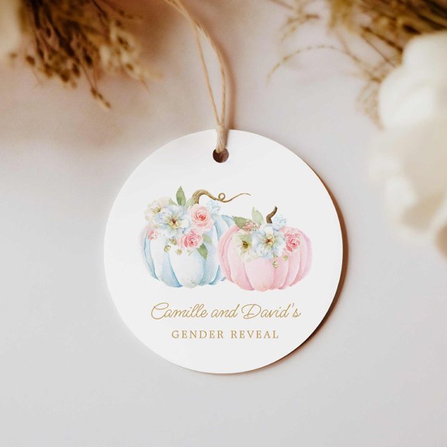 Fall Gender Reveal Pumpkin Baby Shower Geschenkanhänger (Gender Reveal Fall Baby Shower Favor Tag)