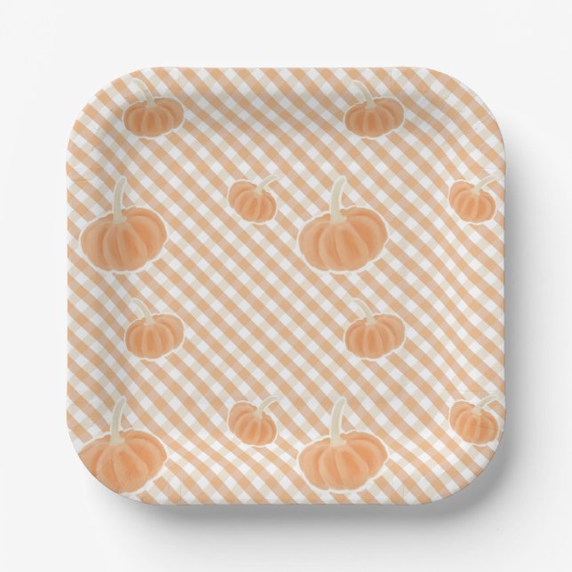 Fall Gingham Pumpkin - Erntedank Paper Plate Pappteller (Vorderseite)