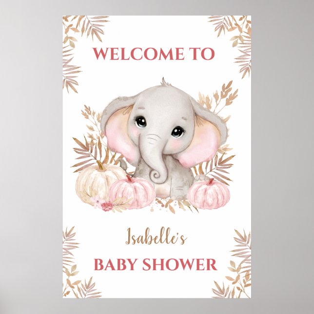 Fall Girl Elephant Babydusche Begrüßungszeichen Poster (Vorne)