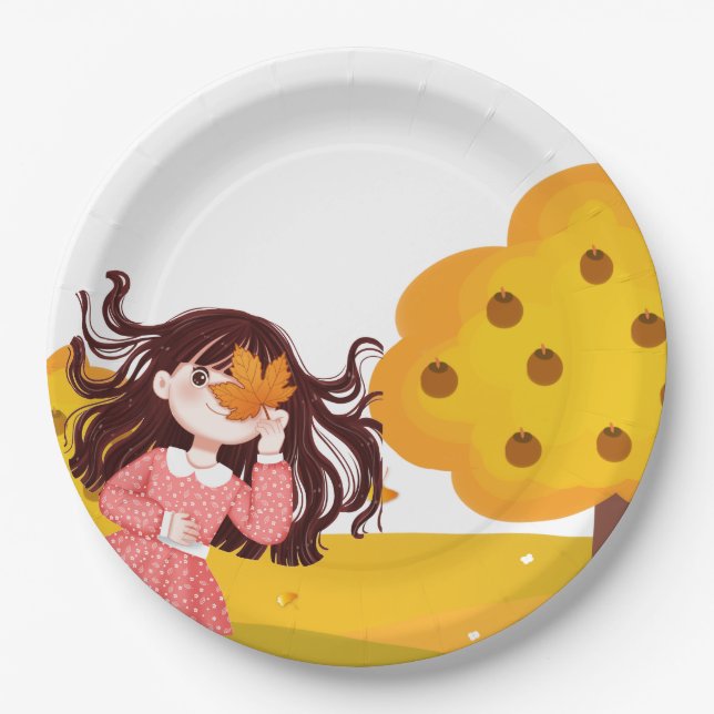 Fall Girl Paper Plate Pappteller (Vorderseite)