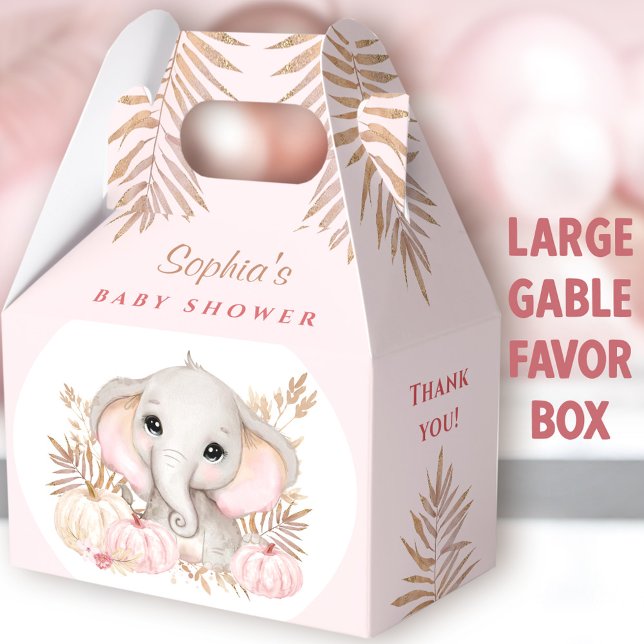 Fall Girl Pink Babydusche Großes Gabel Geschenkschachtel (Fall Elephant Large Gable Favor Boxes - You can choose from 3 sizes of these gable favor boxes)