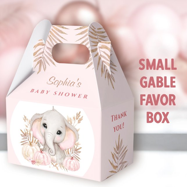 Fall Girl Pink Babydusche Kleines Gabel Geschenkschachtel (Fall Elephant Small Gable Favor Boxes - You can choose from 3 sizes of these gable favor boxes)