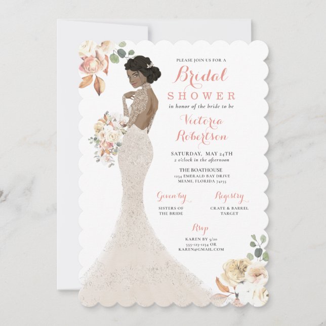Fall Glam Bride in Gown Bridal Dusche Einladung (Vorderseite)