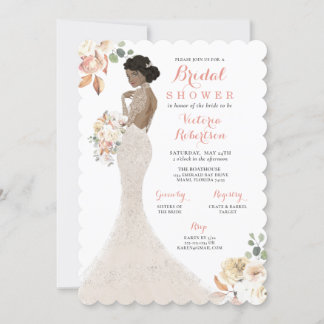 Fall Glam Bride in Gown Bridal Dusche Einladung